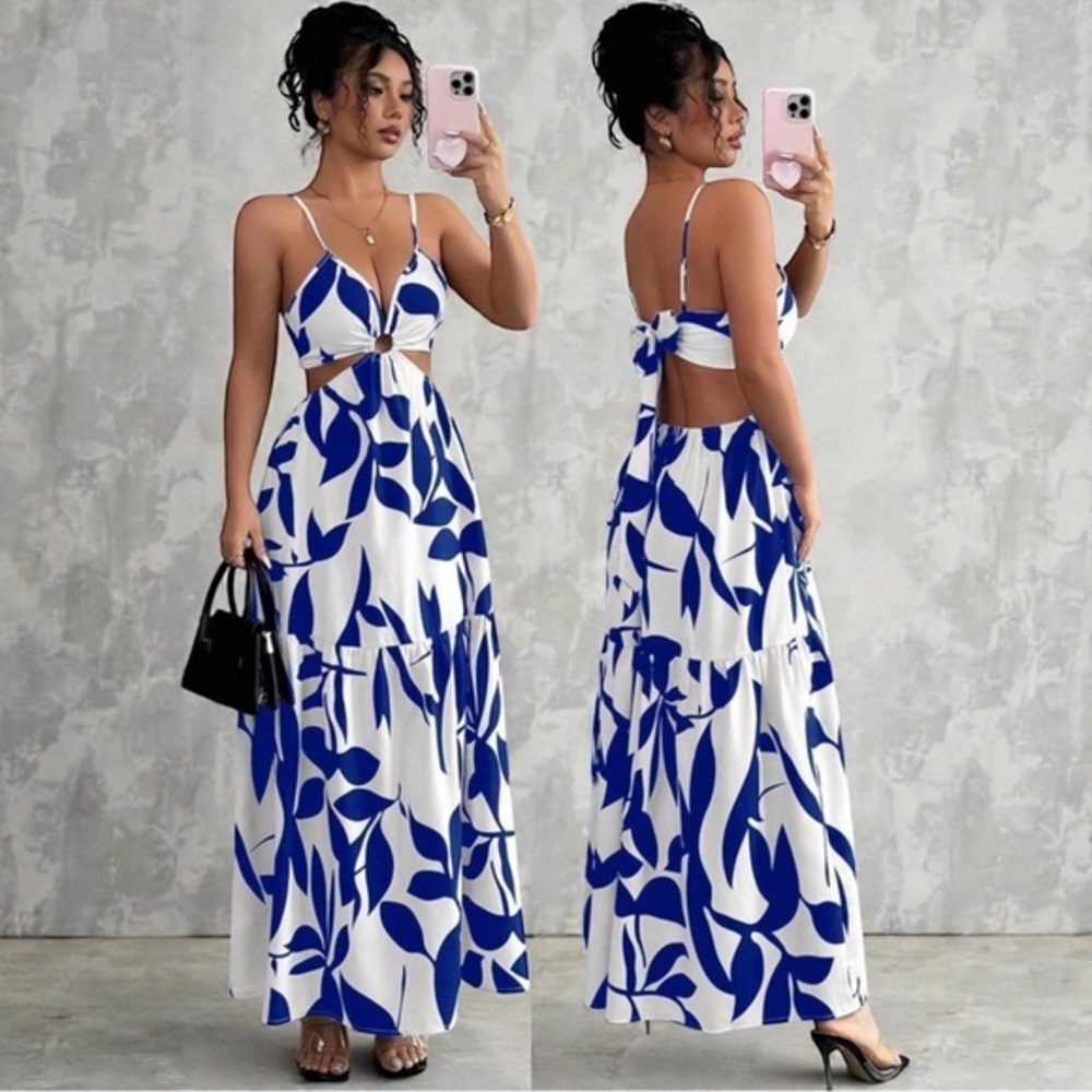 NEW Women's Women's Backless Cut Out Spaghetti Strap Maxi Floral Dress Small